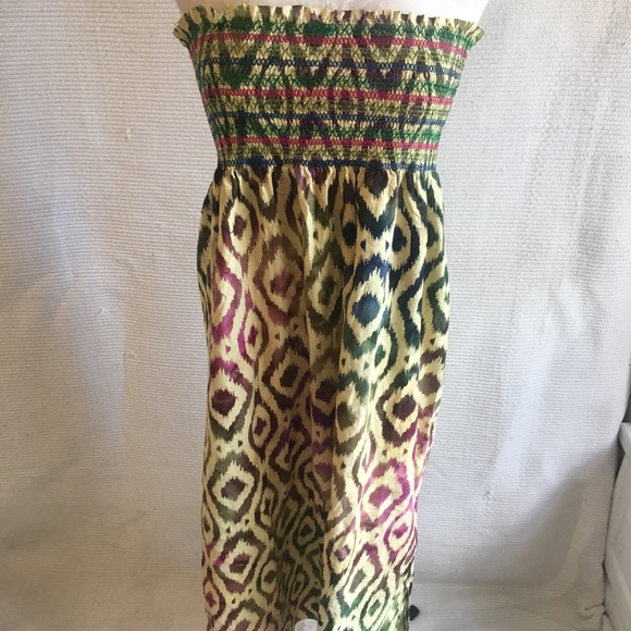 Anthro Ikat Print Batik Strapless Tube Maxi Dress - Picture 3 of 8